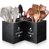 Wooden Kitchen Utensils Holder with 3 Compartments, Large Wooden Large