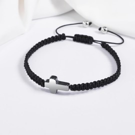 VGWON Christian Gift, Christening Gifts Boys Bracelet, Natural Obsidian Tiger's Eye Stone, Black Gallstone Cross Bracelet, Metal, No gemstone