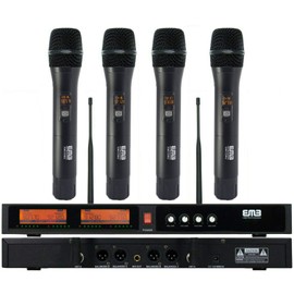 EMB EMIC2500 Wireless Microphone System 4-Channel UHF Cordless Mic Set with Four Handheld Mics, All Metal Build, Fixed Frequency, Long Range 260ft, Ideal for Church, Karaoke, Weddings, Events