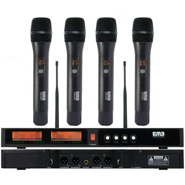 EMB EMIC2500 Wireless Microphone System 4-Channel UHF Cordless Mic Set