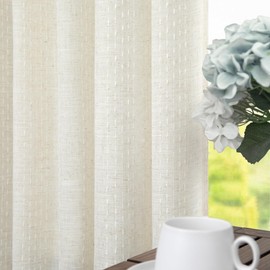 Cream Linen Patterned Curtain 84 Inch Length for Living Room 2 Panel Back Tab Pinch Pleated Pocket Neutral Boho Drape Striped Light Filtering Sheer Ivory Curtain for Bedroom Farmhouse 7FT Long Natural