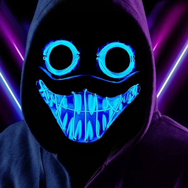 TOWYSOR Huggie Waggy Mask Glowing Mask Halloween Mask Funny Kids Mask Realistic Party Event Mask Costume Accessory Mask Halloween Glow Dance Cosplay Masquerade Ball (Blue Light)