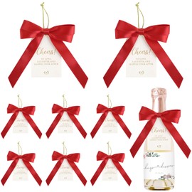 AIMUDI Red Bottle Bows with Card and Stretch Band 3.5" Wine Champagne Bottle Satin Ribbon Bows Hang Tag Wedding Birthday Beach Party Baby Shower Bridal Shower Christmas Decoration, 24 PCs