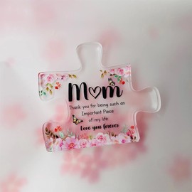 Birthday Gift for Mom, from Daughter Son,Engraved Acrylic Block Puzzle Piece Desk Decorations for Home