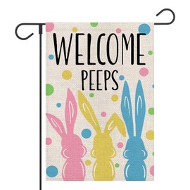 FUYUCHEN Welcome Peeps Easter Garden Flag Polka Dot 12x18 Inch Double Sided Outside Bunny Yard Holiday Flag Outdoor Decoration