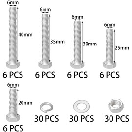 Stainless Steel Hex Head Nut & Bolt Sets, 30 Sets of Hex Bolts with Nuts and Washers