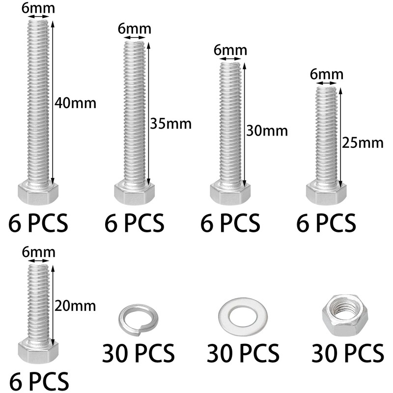 Stainless Steel Hex Head Nut & Bolt Sets, 30 Sets