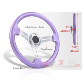AJP Distributors Car Steering Wheel,Universal Steering Wheels,350mm 14" 6 Bolts Holes Heavy Duty Steering Wheel w/Horn Button, JDM VIP 3 Spoke Steel Chrome Polished Center w/Purple Trim