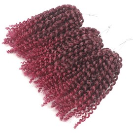 3pcs/pack bob Kinky Curl 8 Inch Afro Kinky Twist Hair Soft Synthetic Crochet Braiding Hair Extention (1B/BURG)