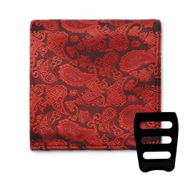 Gsyziux Paisley Pocket Squares for Men, Elegant Mens Handkerchiefs with Suit Pocket Square Holder for Business Banquet Party (Red)