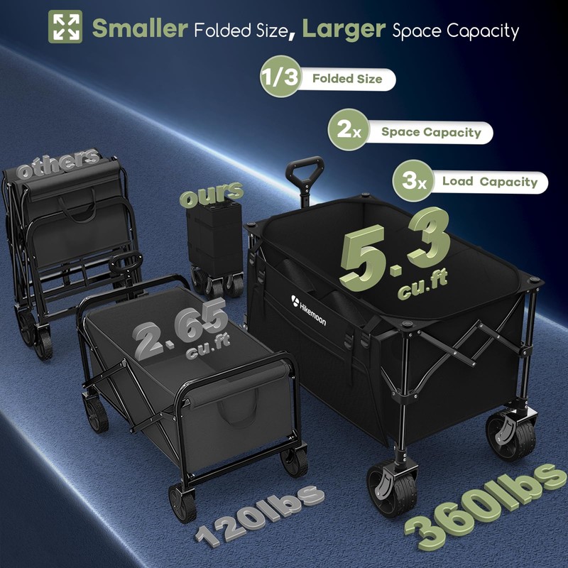 Hikemoon 150L Collapsible Wagons Carts Foldable, 360LBS Heavy Duty Folding