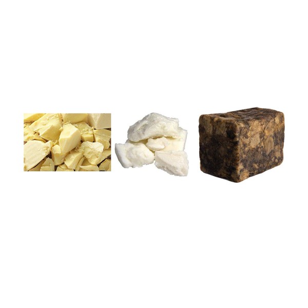 1 lb Raw Shea Butter Ivory , 1 lb Raw Cocoa Butter & 1 lb Raw African Black Soap Combo by Caribbean Costablue