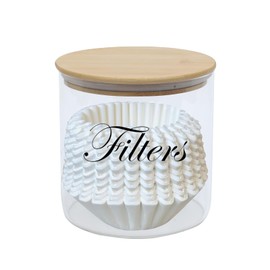 Mowhut Coffee Filter Holder,Clear Filter Storage with Wooden Lid for Counter,Glass Storage Basket Container for Coffee Bar Decor Accessories