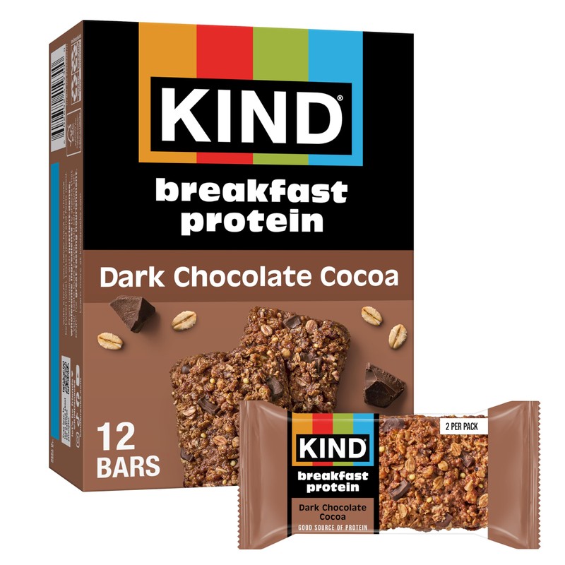 KIND Breakfast Protein Bars, Dark Chocolate Cocoa, Gluten Free, Low
