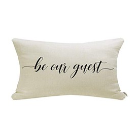 Meekio Farmhouse Pillow Covers with Be Our Guest Quote 12" x 20" Farmhouse Rustic DÃ©cor Lumbar Pillow Covers with Saying Guest Room DÃ©cor