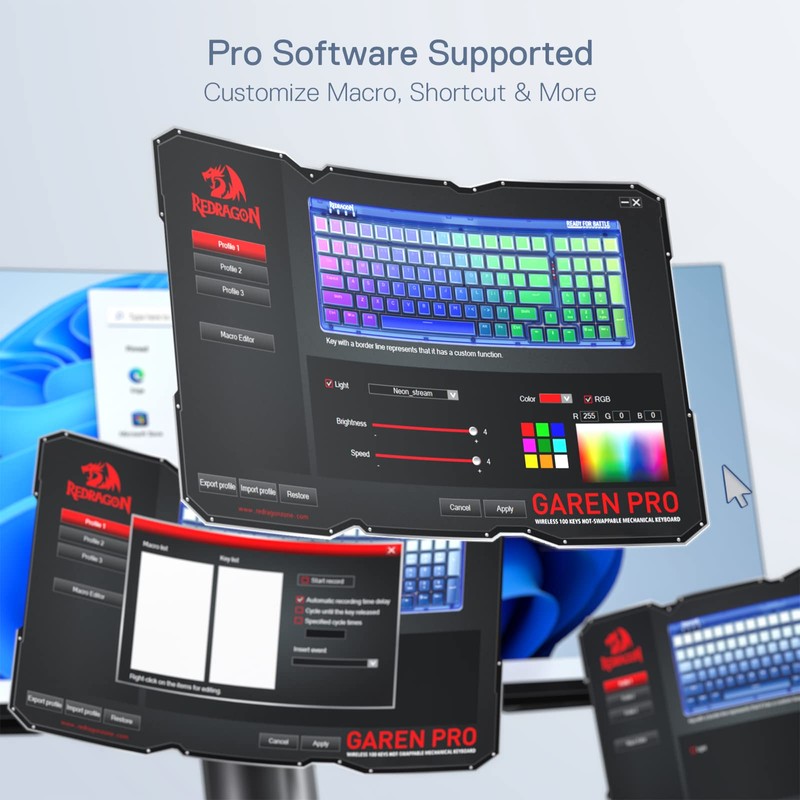 Redragon K656 PRO 3-Mode Wireless RGB Gaming Keyboard, 100 Keys