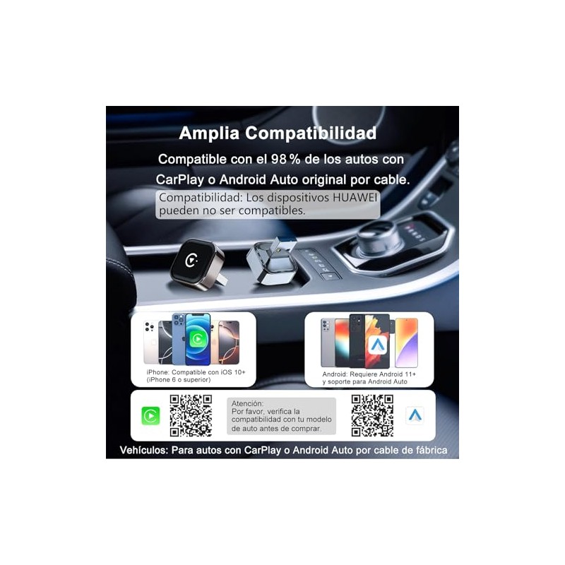 MUKEAO Adaptador Inalámbrico 2 en 1 para CarPlay y Android