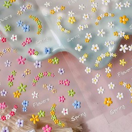 3 Sheet Spring Flower Nail Stickers 5D Embossed Nail Decals with Colorful Daisy Floral Design Nail Art Stickers Self-Adhesive Summer Manicure Decoration for Women Nail Decorations