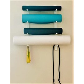 Classy Wood Foam Roller & Yoga Mat Storage Rack. Holds 4, 8, 12 etc. Modular (Sold by The Pairs and no. of Pairs You get Determines no. of Mats/Rollers You Hold). Easy Wall Mount. White.