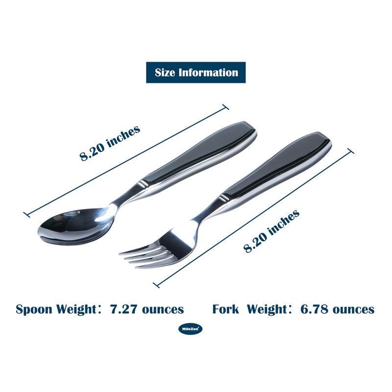 MiloZen Weighted Utensils for Hand Tremors, Adaptive Flatware Stainless Steel
