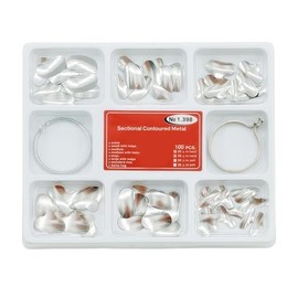 100 Pzs Matriz Dental con Clip de Resorte, Matrices Seccionales Dentales Contorneadas, Caja Dental Sección Perfil Matriz con Anillos Delta y Cuñas Cir
