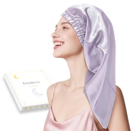 townssilk Silk Bonnet for Sleeping, 100% 22 Momme Mulberry Silk for Women, Luxurious, Breathable, Fits Secure Overnight & Pressure Free, Ideal for Long & Curly Hair - Lavender 80 cm
