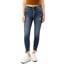 Kan Can KC8577 - Vaqueros ajustados para mujer, Desteñido oscuro , 23 (US 0)