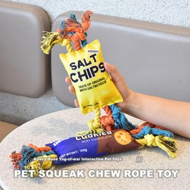 Dog Rope Toy with Squeaker Dog Squeaky Toys for Aggressive Chewers Pet Chew Toys Heavy Duty Dog Rope Toys Tough Twisted Rope Toy Interactive Dog Toys for Small, Medium, Large Dogs, Yellow
