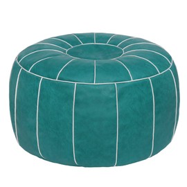 Thgonwid Unstuffed Moroccan Storage Pouf Foot Stool Ottoman Seat Handmade Faux Leather Bean Bag Floor Chair Foot Rest for Living Room, Bedroom or Balcony (Teal Blue)