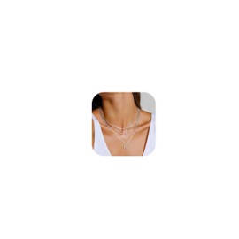 JeweBella 3 PCS Gold Necklaces for Women 14K Gold Plated Layered Necklace Zirconia Cross Coin Pearl Heart Pendant Necklace Silver Snake Necklaces Chain Choker Necklace Gold Jewellery with Gift Box