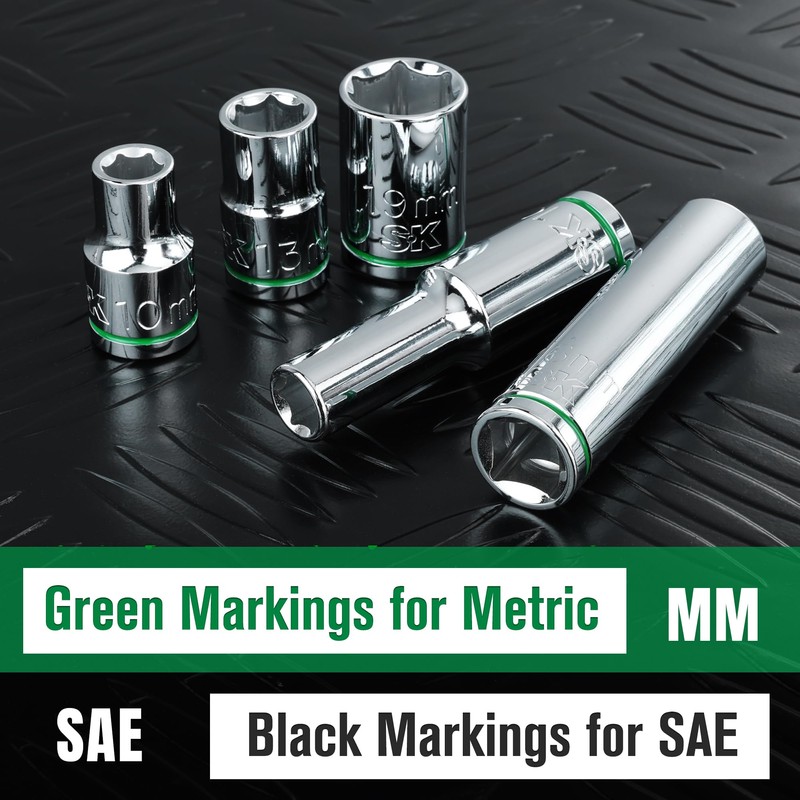 SK 1/2" Drive Socket Set, Deep Metric Sockets, 11-Piece 10-20mm,