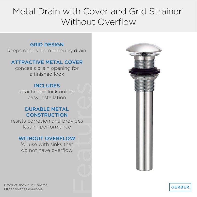 Gerber 1-1/4 in. Grid Bathroom Sink Drain Without Overflow, Brushed