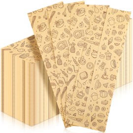 Zhehao 200 Pcs Kraft Paper Bags Kraft Churro Bags Grease Silverware Sleeves for Resistant Utensils Cutlery Cookies Bakery Candy Treats (Cute,Brown)