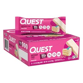 Quest Nutrition Barra de Pastel de Cumpleaños, Paquete de 12 Piezas, 719 gr