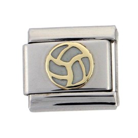 Sabrina Silver Stainless Steel 18k Gold Volleyball Charm for Italian Charm Bracelets