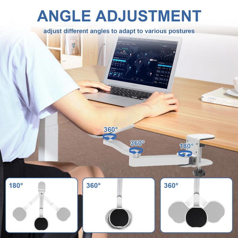 Jevuoyee Adjustable Arm Rest for Desk, 360° Rotating Ergonomic Elbow