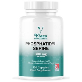 Vinco Phosphatidylserine Supplement - 120 High Strength Phosphatidylserine Capsules - 300mg Per Serving - Non GMO & Gluten Free (White)