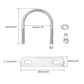 QUARKZMAN Set of 6 U Bolts M6 x 42 mm ID x 62 mm Length Round U U-Bolt Stainless Steel 304 Clamp Clamps U Bolt with Thread Nuts Frame Plate Washer for Pipe Mounting