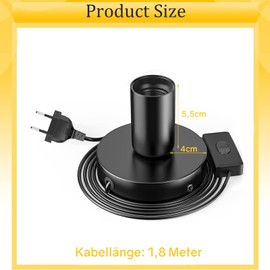 Powice Powice Lampenfassung E27 mit Schalter, E27 Fassung Schwarz mit 1,8m Netzkabel Schraubring Schalter fr DIY-Projekte, Lampenaufh?ngung Pendelleuchte H?ngeleuchte