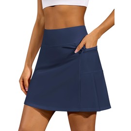ATTRACO Tennis Skorts for Women Golf Skirt with Zipper Pockets Knee Length Athletic Skirt M Navy