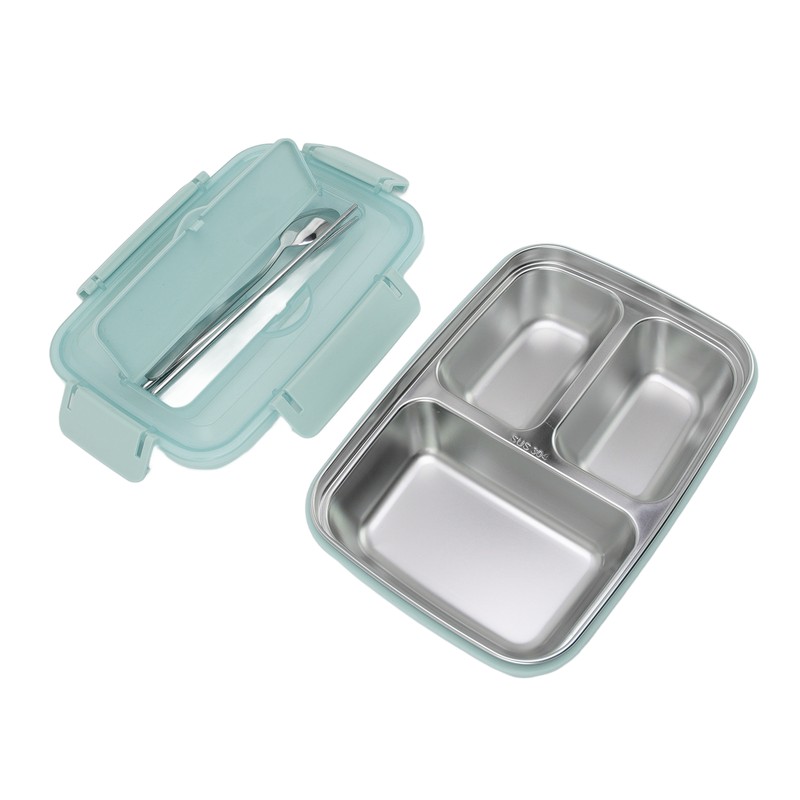 Lunch Box 3 Compartments 304 Stainless Steel Plastic Matching Spoon