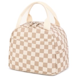 Bluboon Lunch Bag for Women Men Cute Corduroy Lunch Tote Bags Reusable Insulated Lunch Box Large Capacity Reusable Insulated Cooler for Work Picnic or Travel (Corduroy checkered brown)