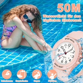 TENOCK Women's Sporty Watch Analogue Men's Analogue Quartz Watch 50 m Waterproof Watch with Night Light for Fashionable Casual Matching or Sports Activity (Pink)