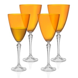 Barski Wine Glass - Set of 4 - Amber Colored Cup - for Water - White or Red Wine - 9 fl. Oz. - Clear Stem - Glasses - Made in Europe