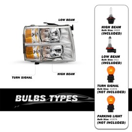 SOCKIR Fits for 07-13 Chevy Silverado Headlight Assembly 2007 2008 2009 2010 2011 2012 2013 Silverado 1500 / 2500HD / 3500HD & 2014 Old Body Style Chrome Housing Passenger Side Bulbs Included