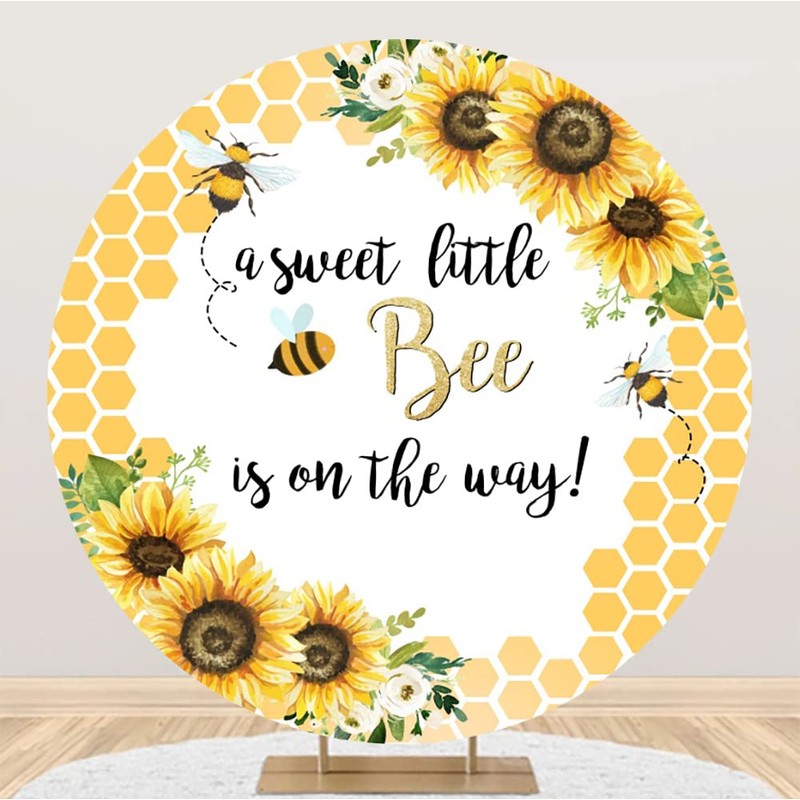 Laeacco 6.5x6.5ft Baby Shower Round Backdrop - Sweet Little Bee