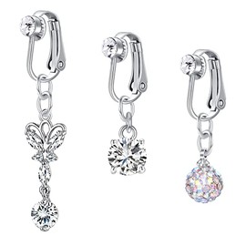 Crdifu Fake Belly Button Piercings Clamp No Piercing Belly Button Clips Rings Silver Heart Butterfly Pack of 3, Stainless Steel
