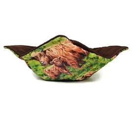 Bowl Cozy, Bowl Holder for Hot Food, Microwave Safe Bowl Potholders, Soup Bowl Holder in a Highland Cow Cotton Fabric pattern