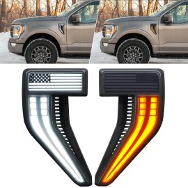 Unbranded 2X Black American Flag Side Fender Vents Emblem Light For F-150 2021-2023 Badge