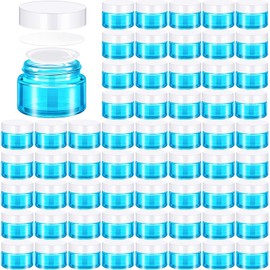 Domensi 60 Pcs 1oz Glass Jars with Lids Bulk Salve Tins Small Glass Candle Jars Cosmetic Jars for Travel with Inner Liners Containers for Lotions Sample Cream(Light Blue, White Lids)